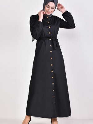Sefamerve Siyah Boydan Düğmeli Elbise