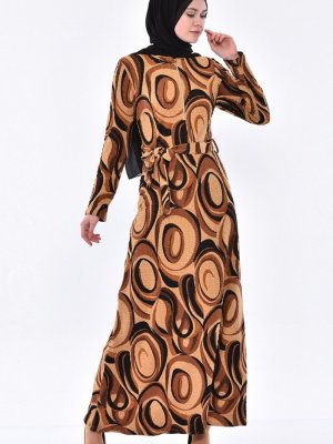 Sefamerve Kahverengi Fermuarlı Elbise