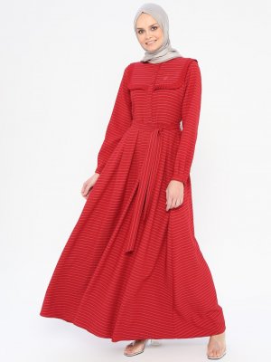 TUĞBA Kırmızı Çizgili Elbise