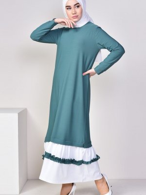 Sefamerve Çağla Yeşil Fırfır Detaylı Elbise