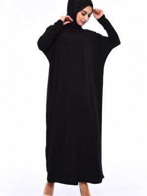 Sefamerve Siyah Sandy Yarasa Kol Elbise