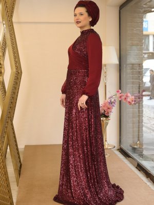 Saliha Bordo Zara Abiye Elbise