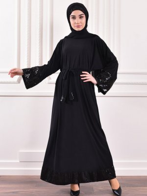 Sefamerve Siyah Payetli Sandy Elbise