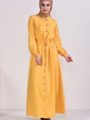 Sefamerve Sarı Önü Düğmeli Elbise