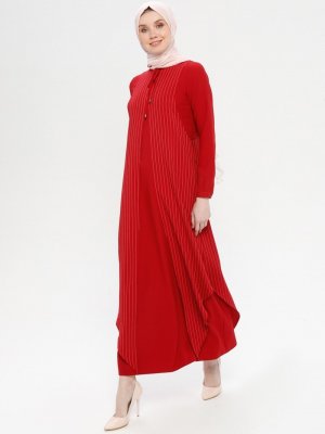 TUĞBA Kırmızı Çizgili Elbise