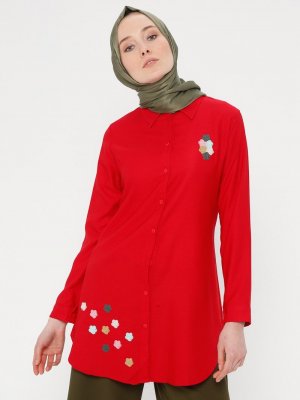 Loreen By Puane Kırmızı İşlemeli Tunik