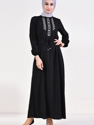 Sefamerve Siyah İşlemeli Elbise