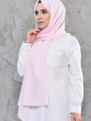 Sefamerve Açık Pembe Ponpon Şal