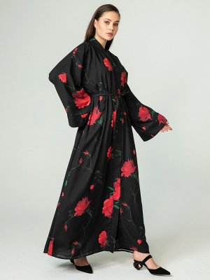 Nuum Design Siyah Çiçekli Abaya