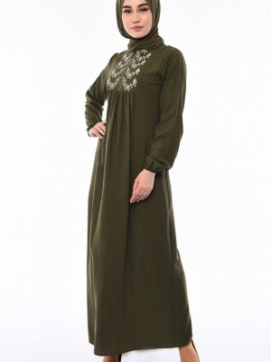 Sefamerve Yeşil Önü Nakışlı Elbise