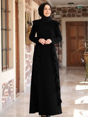 Sefamerve Siyah Volanlı Elbise