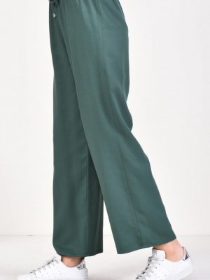 Sefamerve Yeşil Beli Lastikli Keten Pantolon