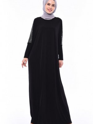 Sefamerve Siyah Kol Detaylı Sandy Elbise