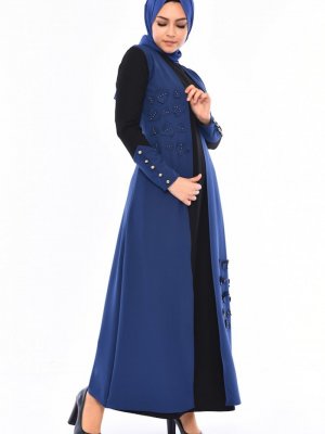 Sefamerve İndigo İncili Takım Görünümlü Elbise