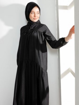 Sefamerve Siyah Büzgülü Elbise