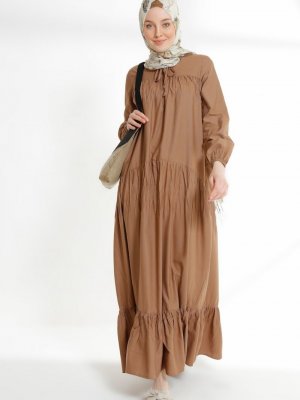 Sefamerve Camel Büzgülü Elbise