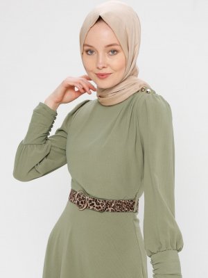 Puane Yeşil Kemerli Elbise