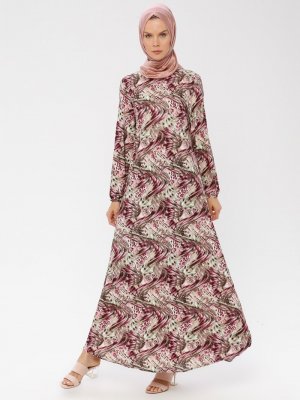 ECESUN Fuşya Desenli Elbise