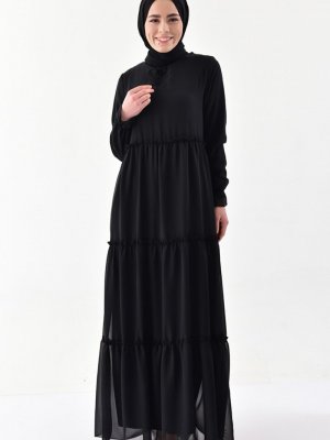 Sefamerve Siyah Püskül Detaylı Şifon Elbise