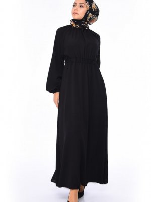 Sefamerve Siyah Lastikli Yazlık Elbise