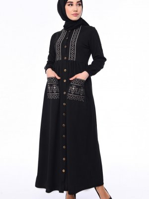 Sefamerve Siyah Boydan Düğmali Elbise