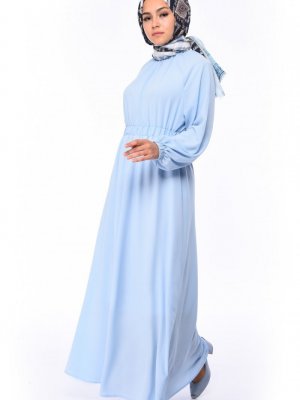 Sefamerve Bebe Mavi Lastikli Yazlık Elbise