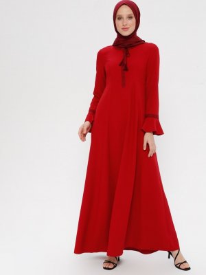 TUĞBA Kırmızı Volan Detaylı Elbise