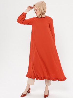 Loreen By Puane Turuncu Etek Ucu Fırfırlı Elbise Tunik