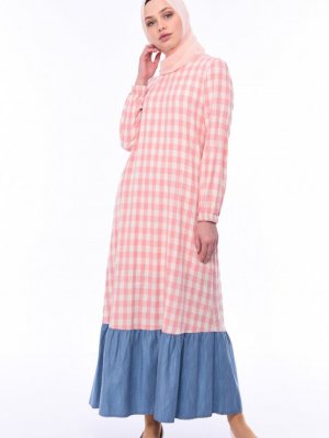 Sefamerve Pudra Büzgülü Yazlık Elbise