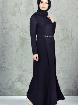 Sefamerve Siyah İncili Kuşaklı Elbise