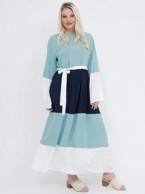 Alia Mint Lacivert Doğal Kumaşlı Garnili Elbise