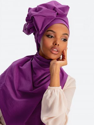 Halima X Modanisa Mürdüm Aden Düz Koton Şal