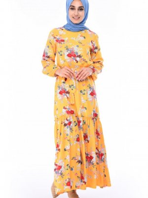 Sefamerve Sarı Çiçek Desenli Elbise