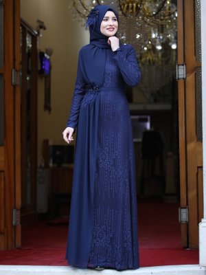 Rana Zenn Lacivert Sultan Abiye Elbise