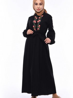 Sefamerve Siyah Kolu Lastikli Şile Bezi Elbise