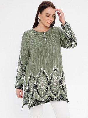 Genç Style Yeşil Düğme Yakalı Tunik
