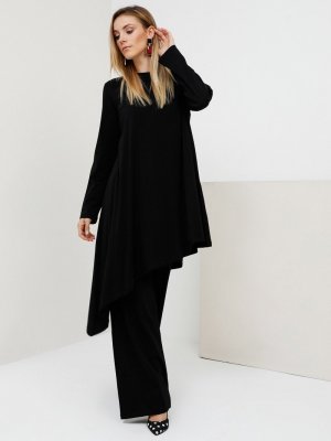 Everyday Basic Siyah Doğal Kumaşlı Tunik&Pantolon İkili Takım