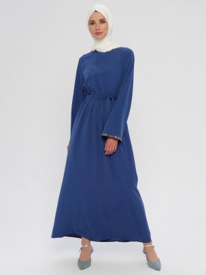 Sevit-Li İndigo Beli Lastikli Elbise