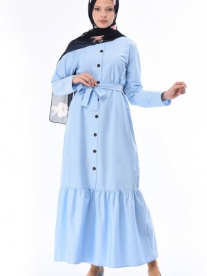 Sefamerve Bebe Mavisi Boydan Düğmeli Elbise