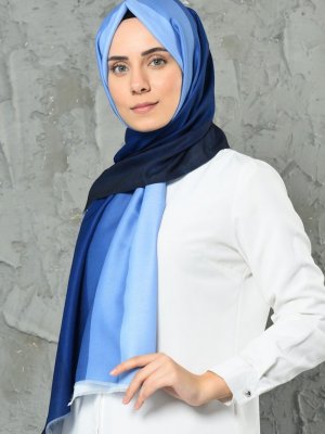 Sefamerve Lacivert Degrade Desenli Mevsimlik Şal