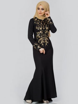 Moda Ravza Siyah Esra Abiye Elbise