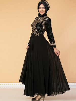 Moda Ravza Siyah Banu Abiye Elbise