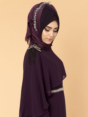 Moda Ravza Mürdüm Almira Şifon Abiye Elbise