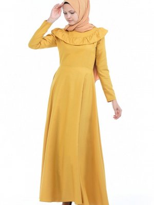 Sefamerve Sarı Fırfır Detaylı Elbise