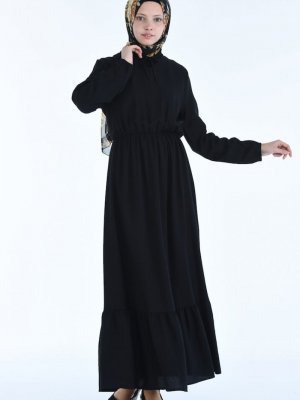 Sefamerve Siyah Aerobin Kumaş Kolu Lastikli Elbise