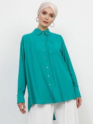 Refka Yeşil Arkası Uzun Cep Detaylı Gömlek