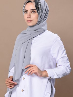 Sefamerve Açık Gri Prenses Tasarım Şal
