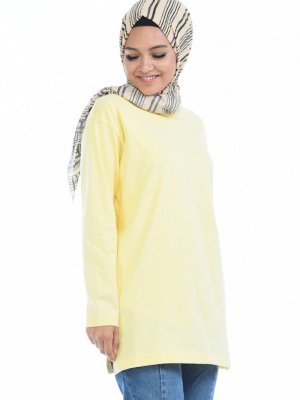 Sefamerve Sarı Oversize Penye Tunik