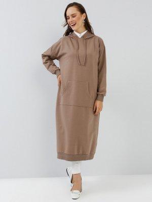 Everyday Basic Koyu Vizon Kanguru Cepli Kapüşonlu Tunik