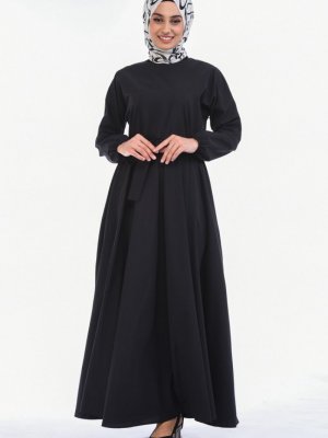 Sefamerve Siyah Kuşaklı Kloş Elbise
